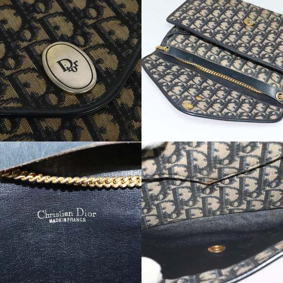 DIOR Trotter Canvas Chain Shoulder Bag Navy Gold - Picture 11 of 12